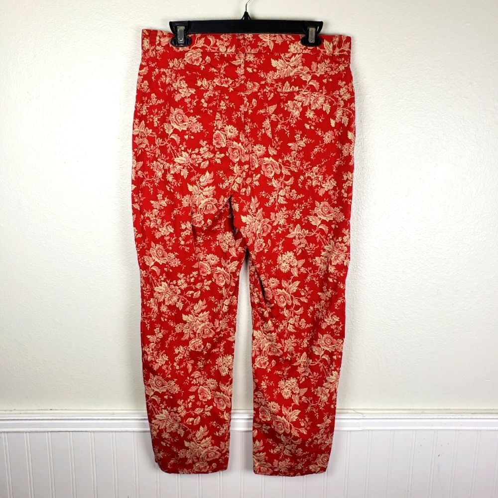 Women's Lauren Ralph Lauren Green Label Red White Floral Spring Pants Size 14 - Picture 2 of 10